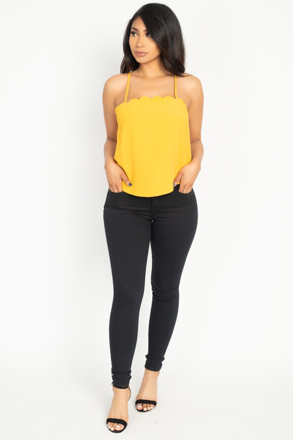 Scallop-Opening Cami Top – Light Mustard