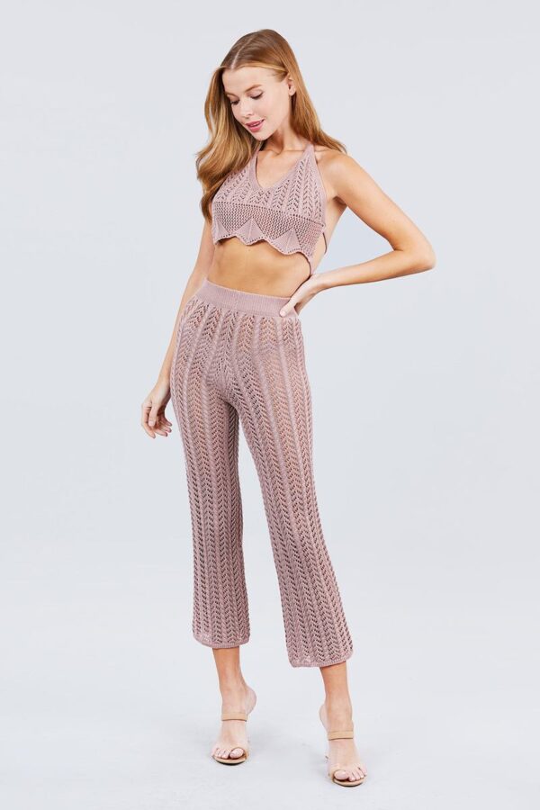 Long Flare Fishnet Sweater Pants – Blush