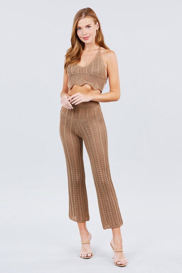 Flare Long Fishnet Sweater Pants – Khaki