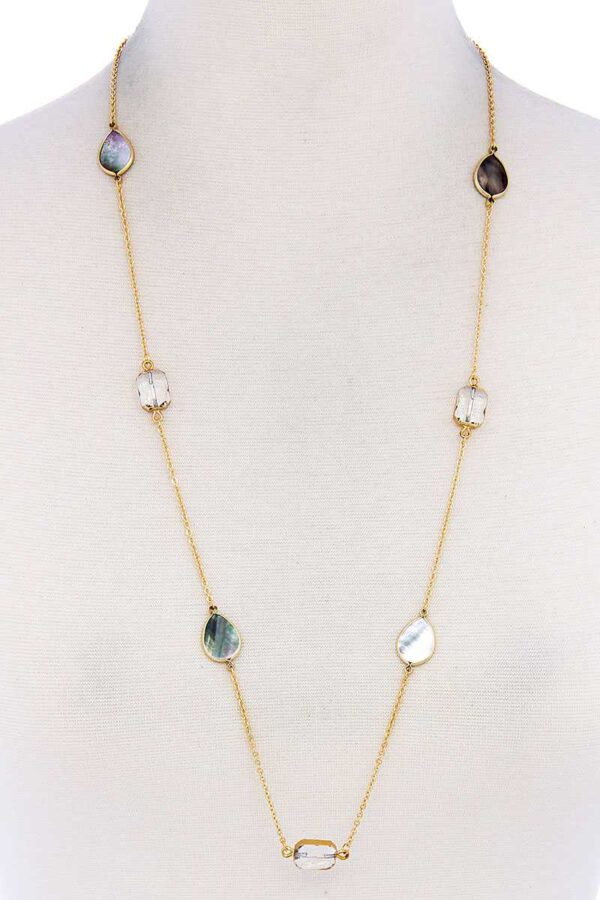 7 Stones Trendy Necklace – Clear & Grey