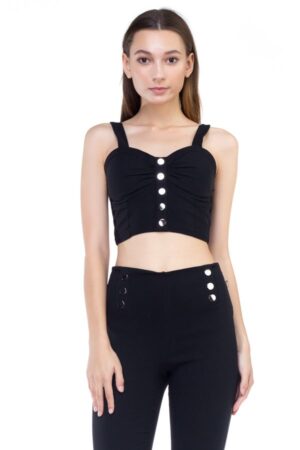 Sweetheart Button Down Crop Top – Black