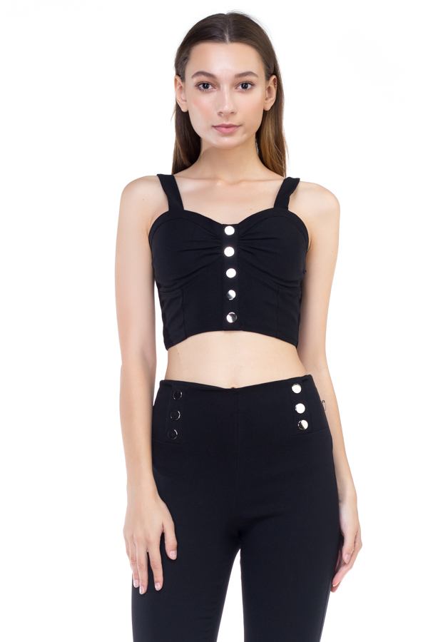 Sweetheart Button Down Crop Top – Black