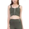 Sweetheart Button Down Crop Top – Smocked Back in Olive