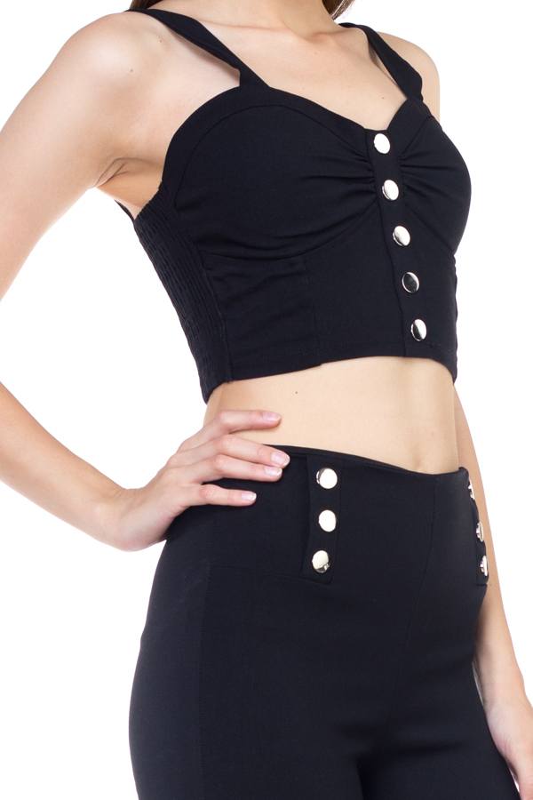 Sweetheart Button Down Crop Top – Black