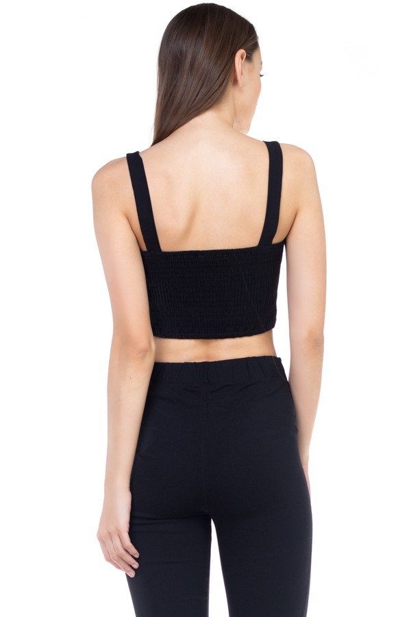 Sweetheart Button Down Crop Top – Black
