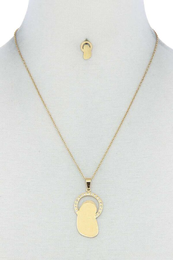 Mary Pendant Necklace & Earring Set – Gold or Silver