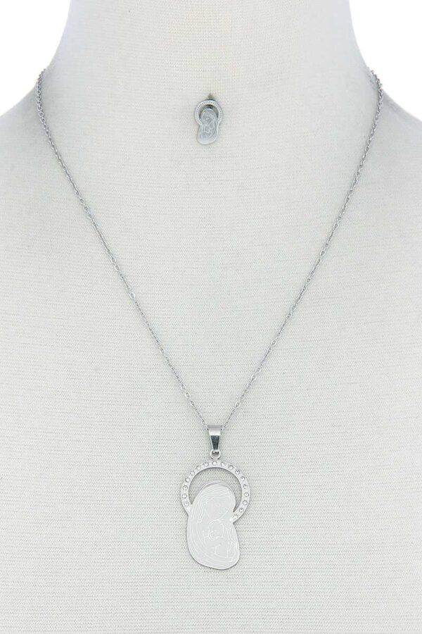 Mary Pendant Necklace & Earring Set – Gold or Silver