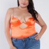 Plus Size Silk-Effect Chain Bodysuit with Center Cut-Out – Neon Orange