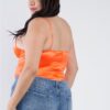 Plus Size Silk-Effect Chain Bodysuit with Center Cut-Out – Neon Orange