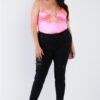 Plus Size Spaghetti Strap Silk-Chain Cutout Bodysuit – Neon Pink
