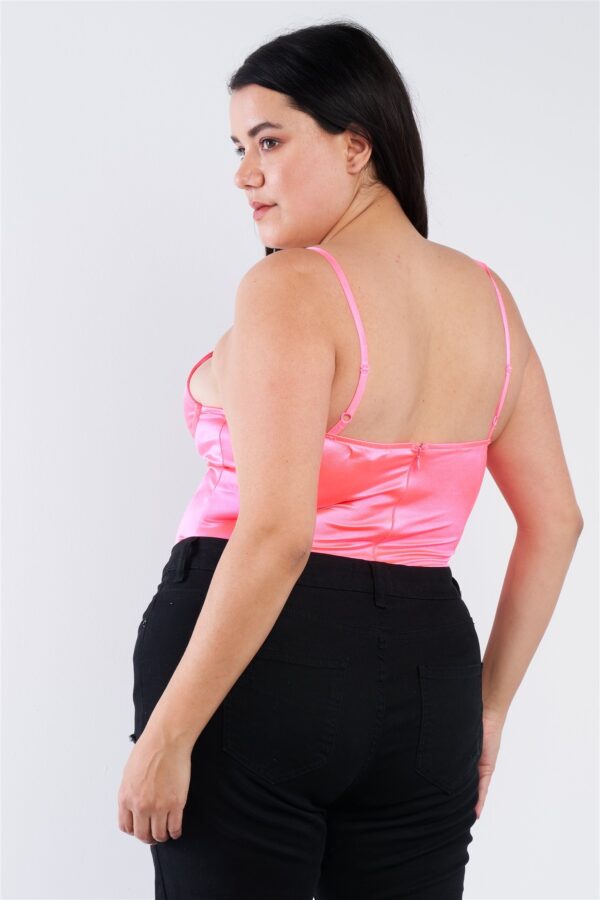 Plus Size Spaghetti Strap Silk-Chain Cutout Bodysuit – Neon Pink