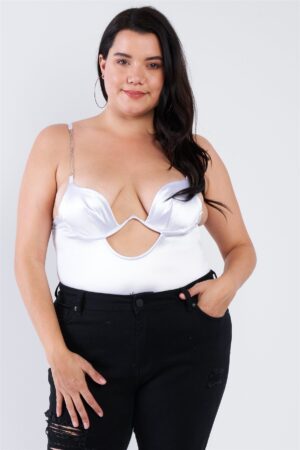 Plus Size Silk-Feel Chain Strap Cutout Bodysuit – Neon Yellow