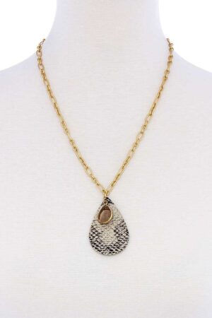 Tear-Drop Pendant Chain Necklace – Pink or Natural