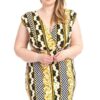 Plus Size Border-Print V-Neck Bodycon Dress – Black/Yellow