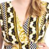 Plus Size Border-Print V-Neck Bodycon Dress – Black/Yellow