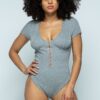 Ribbed Hook-and-Eye Short Sleeve Bodysuit – Grey