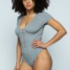 Ribbed Hook-and-Eye Short Sleeve Bodysuit – Grey