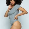 Ribbed Hook-and-Eye Short Sleeve Bodysuit – Grey