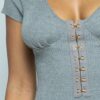 Ribbed Hook-and-Eye Short Sleeve Bodysuit – Grey