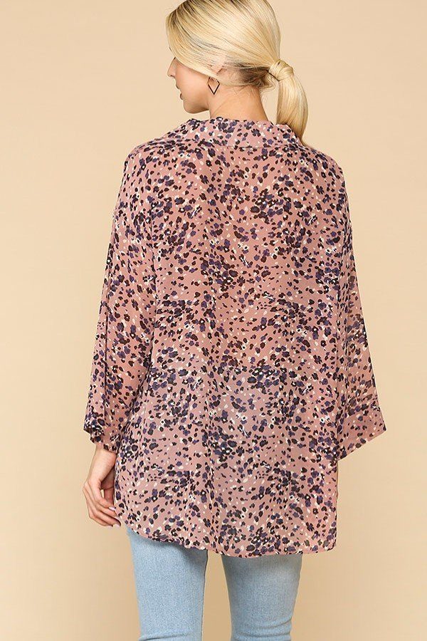 Animal Print Button-Down Shirt with Lapel Collar – Light Rose Mix