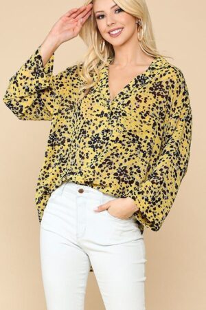 Animal Print Button-Down Shirt with Chest Pocket – Golden Mix