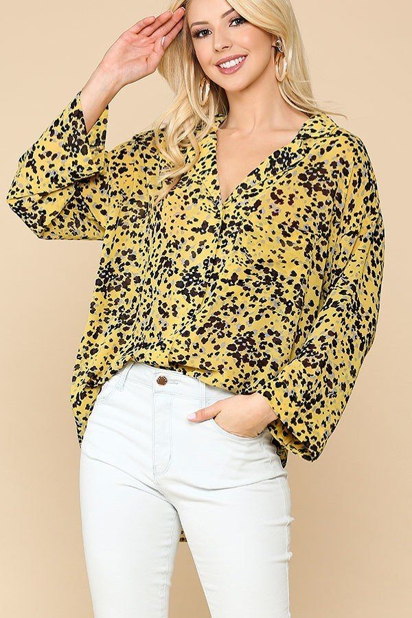 Animal Print Button-Down Shirt with Chest Pocket – Golden Mix