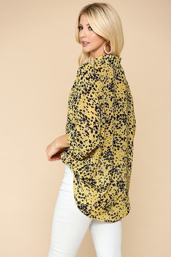 Animal Print Button-Down Shirt with Chest Pocket – Golden Mix