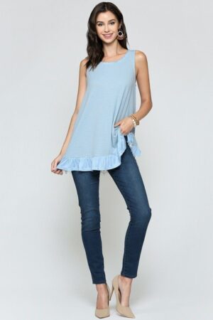Lace-Back Ruffle Sleeveless Tank Top – Light Blue