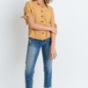 Short-Sleeve Button-Up Top with Tie Sleeves – Mustard
