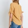 Short-Sleeve Button-Up Top with Tie Sleeves – Mustard