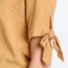 Short-Sleeve Button-Up Top with Tie Sleeves – Mustard