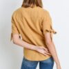 Short-Sleeve Button-Up Top with Tie Sleeves – Mustard