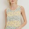 Printed Terry Sleeveless Top with Open Back – Sage/Yellow