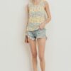 Printed Terry Sleeveless Top with Open Back – Sage/Yellow