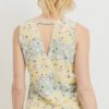 Printed Terry Sleeveless Top with Open Back – Sage/Yellow