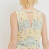 Printed Terry Sleeveless Top with Open Back – Sage/Yellow