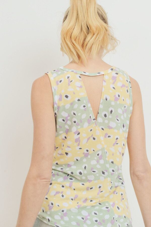 Printed Terry Sleeveless Top with Open Back – Sage/Yellow