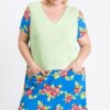 Plus Size Floral-Blocked Midi Dress with Front Pocket