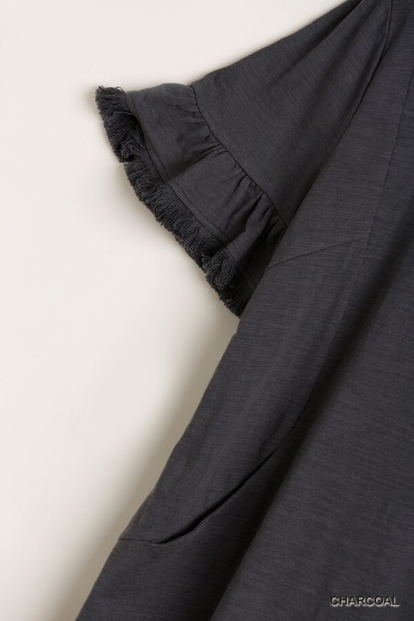 Ruffle Hem Round-Neck Dress with Pockets – Charcoal