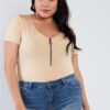 Plus Size Scoop-Neck Bodysuit with Front Zip – Fuchsia