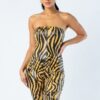 Zebra Tube Romper with O-Ring Front Zipper – Taupe/Black
