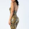 Zebra Tube Romper with O-Ring Front Zipper – Taupe/Black