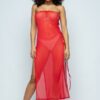 Mesh Side Lace-Up Cover-Up Dress – Red
