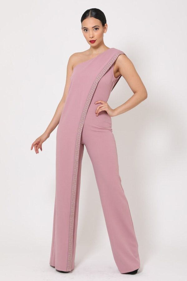 One-Shoulder Jumpsuit with Greek Border – Mauve