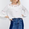 Floral Mesh Lace Yoke Tie-Back Bell Sleeve Blouse – Off White