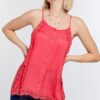 Boho Scallop Lace Layered Cami Top – Coral