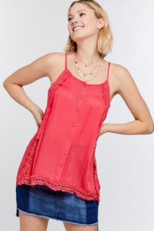 Boho Scallop Lace Layered Cami Top – Coral