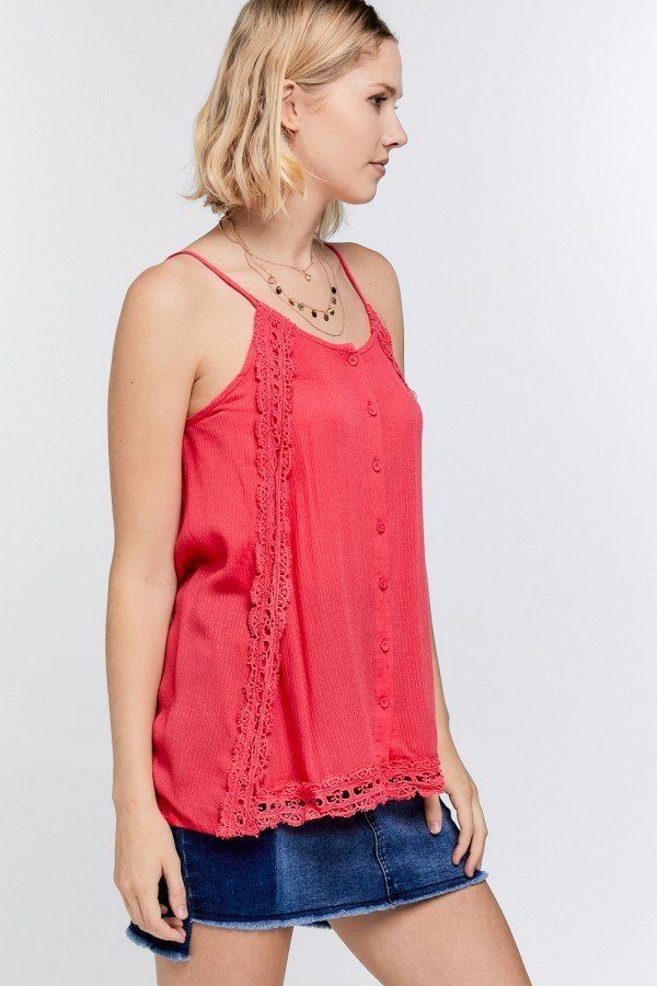 Boho Scallop Lace Layered Cami Top – Coral