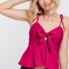 Ruched Twist-Bow Spaghetti Strap Cami Top – Fuchsia