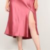 Plus-Size High-Waist Skirt with Button Trim – Rose